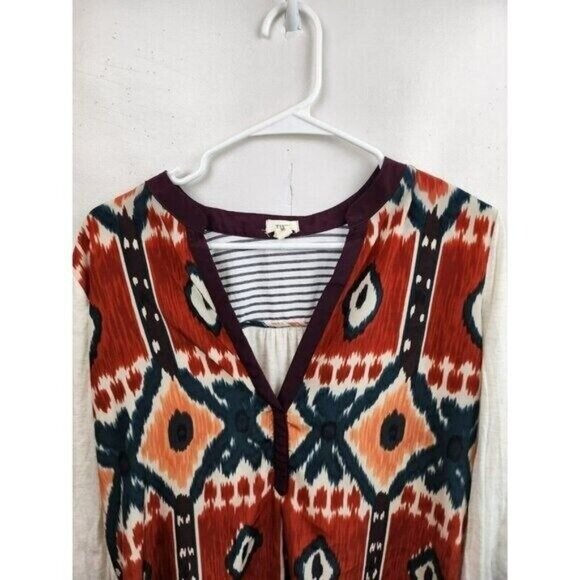 Anthropologie Tiny Womens Sima Ikat BOHO Top Medium Cream Red Aztec Mixed Media - Picture 4 of 9